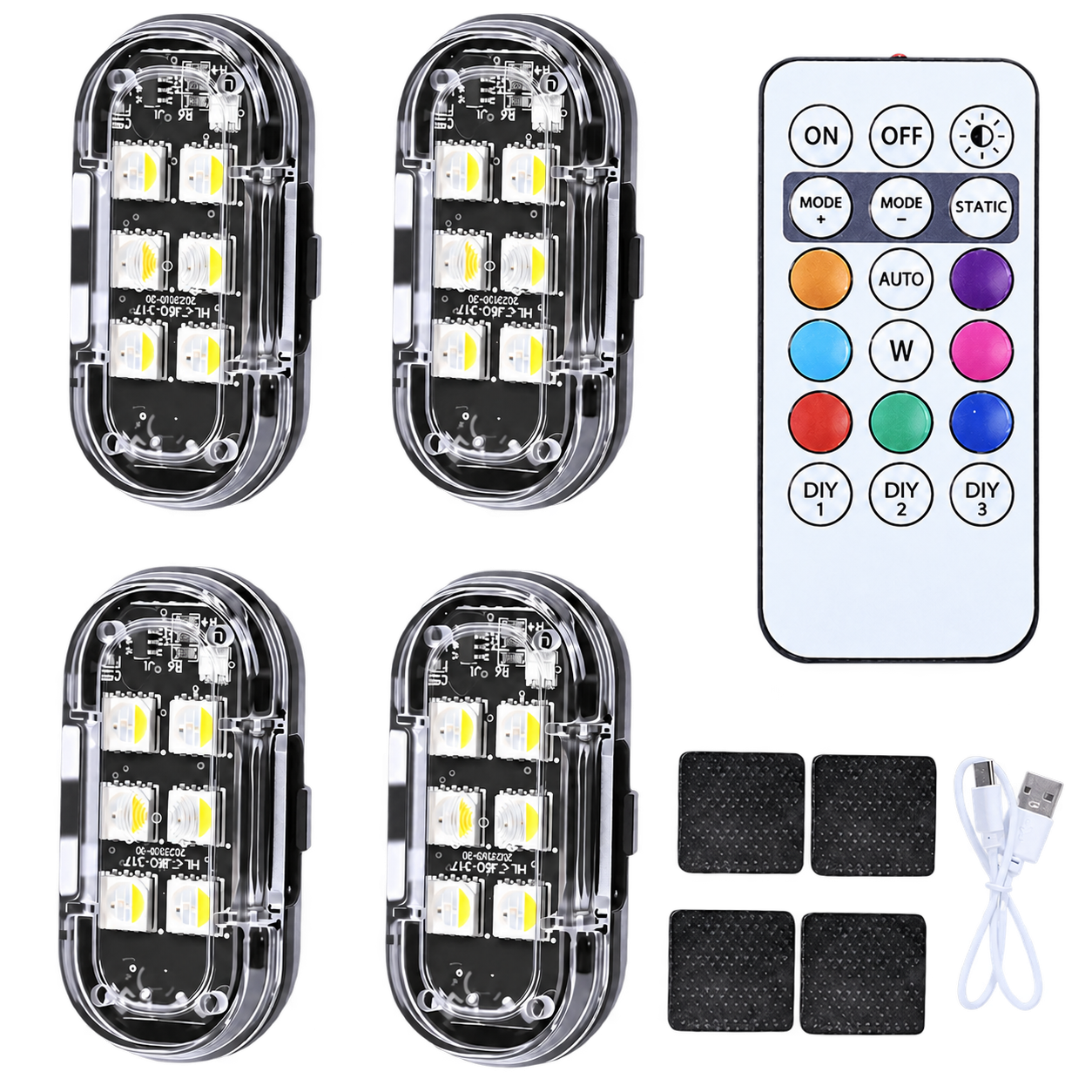 Riglow™ Wireless Rechargeable RGB Strobe Light Kit – 4 Pack | 6SMD 8-Color Remote Control-1