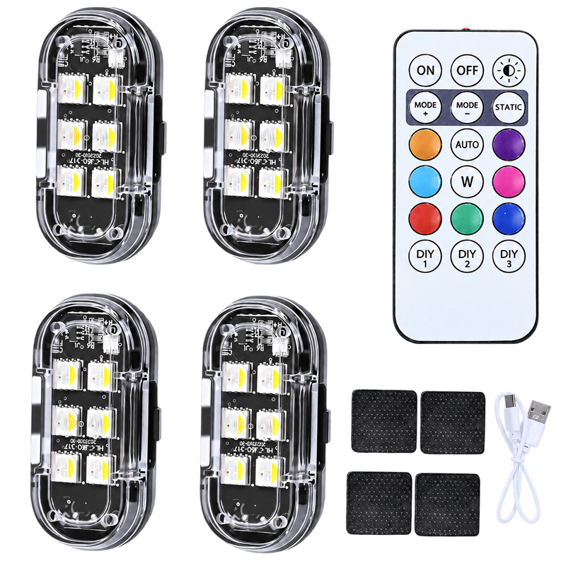 Riglow™ Wireless Rechargeable RGB Strobe Light Kit – 4 Pack | 6SMD 8-Color Remote Control-1