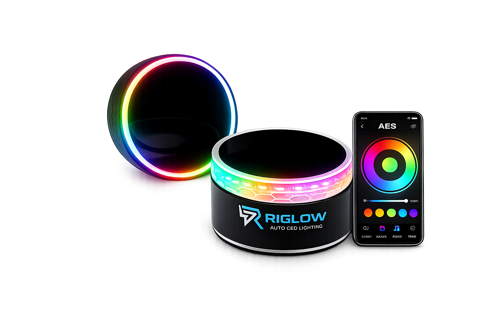 Riglow™ Powered by AES M5-S 5D RGB Crystal Slim Angel Eyes Shroud – Bluetooth App Controlled with Switchback