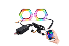 Riglow™ Powered by AES M10 5D RGB Crystal Hex Angel Eye Halo Rings – Bluetooth App Controlled with Welcome Function & Switchback-1