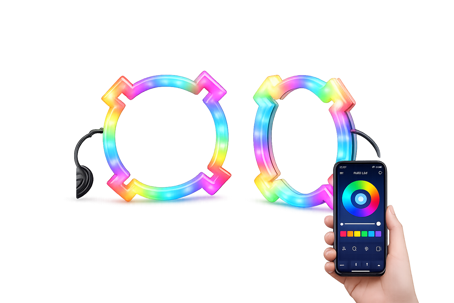 Riglow™ RGB Chasing X-Shape Halo Ring – 80mm Milky White Diffused Cover (Pair)