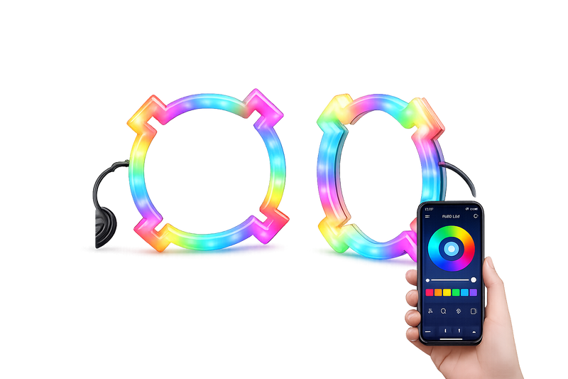 Riglow™ RGB Chasing X-Shape Halo Ring – 80mm Milky White Diffused Cover (Pair)-1