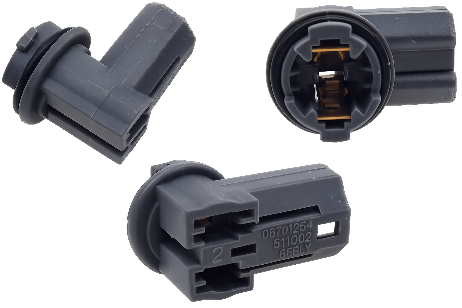 Riglow™ NL-227 Rear Tail Light Bulb Socket – Three-angle view showing side profile, front contact view, and rear connector detail