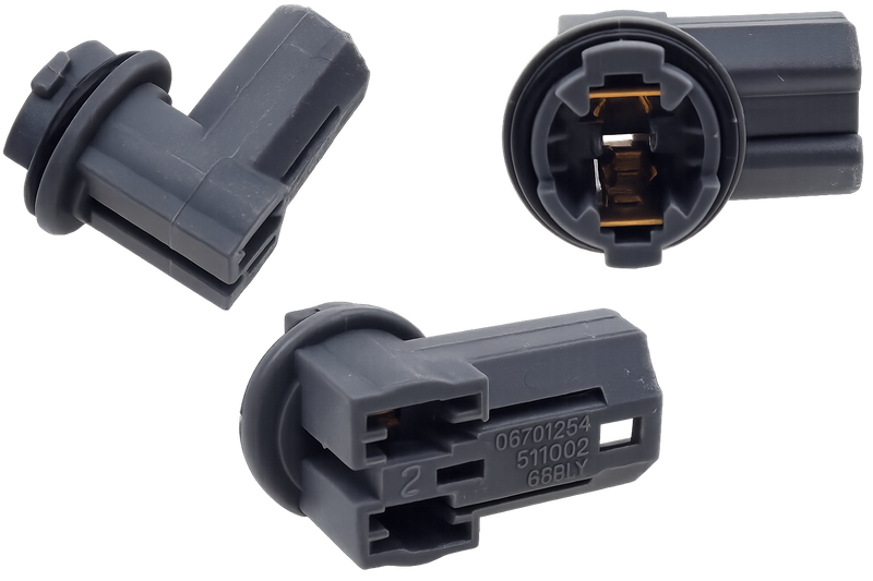 Riglow™ NL-227 Rear Tail Light Bulb Socket – Three-angle view showing side profile, front contact view, and rear connector detail