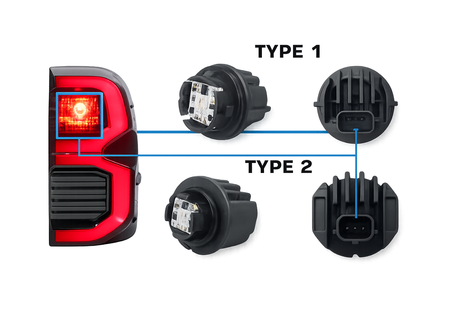 Riglow™ 3-Pin LED Brake Light Bulb – Toyota Hilux Rogue, Revo & Rocco (Type 1 / Type 2)-1