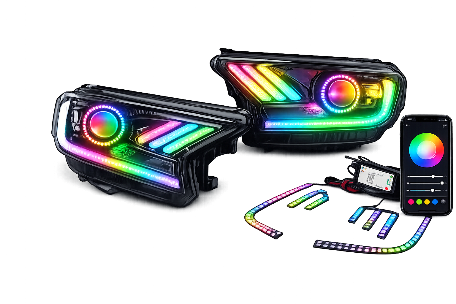 Riglow™ RGB Halo Projector Headlight Kit – Mustang Style for Ford Ranger PX2 / PX3 (2015–2021)