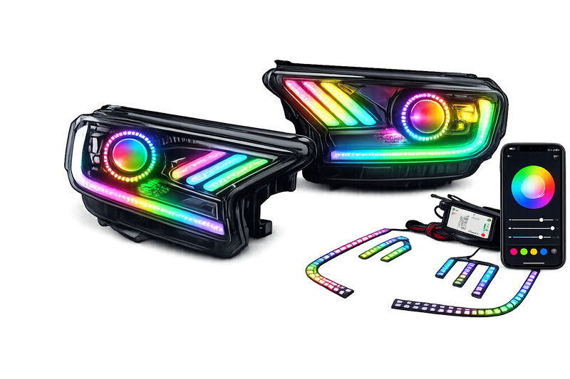 Riglow™ RGB Halo Projector Headlight Kit – Mustang Style for Ford Ranger PX2 / PX3 (2015–2021)-1