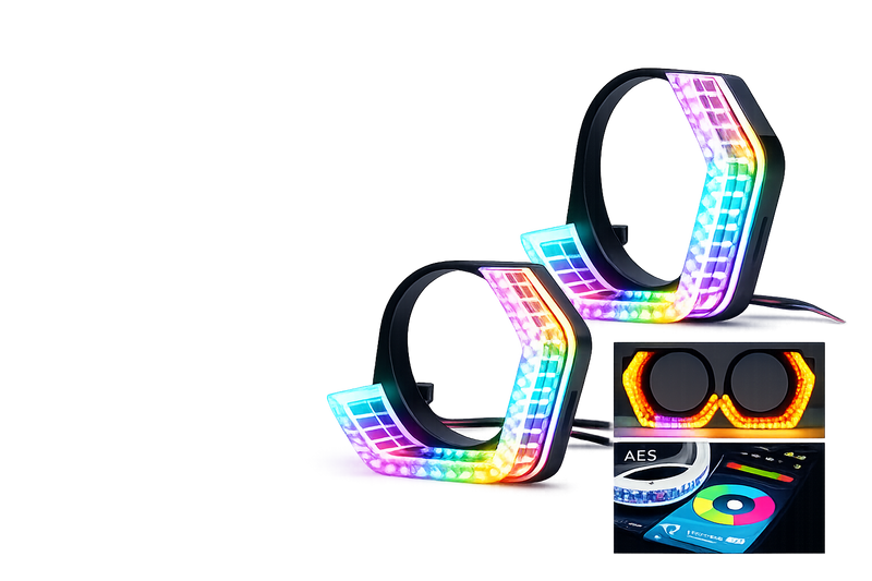 Riglow™ Powered by AES M3 5D RGB Crystal Half Hex Angel Eye Halo Rings – Bluetooth App Controlled with Welcome Function & Switchback-1