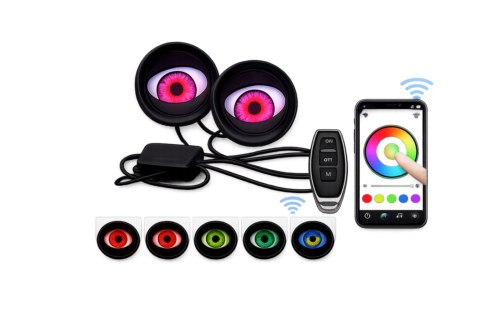 Riglow™ RGB Blinking Devil Eyes – WiFi App-Controlled Demon Eye Projector Kit (Pair)