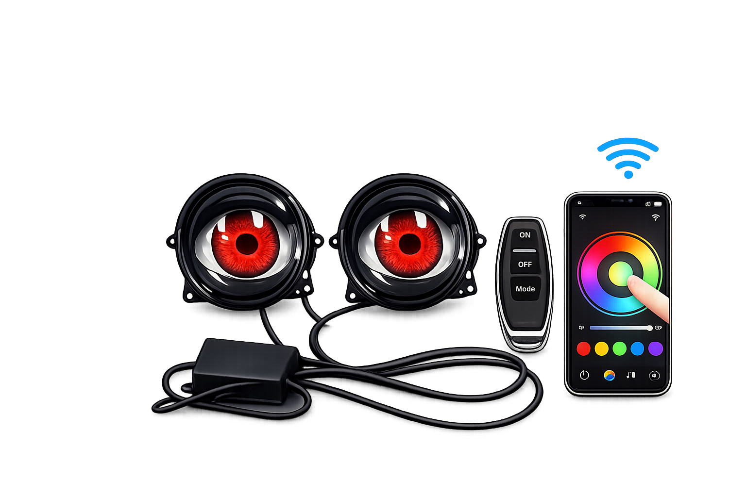 Riglow™ RGB Blinking Devil Eyes – WiFi App-Controlled Demon Eye Projector Kit (Pair)