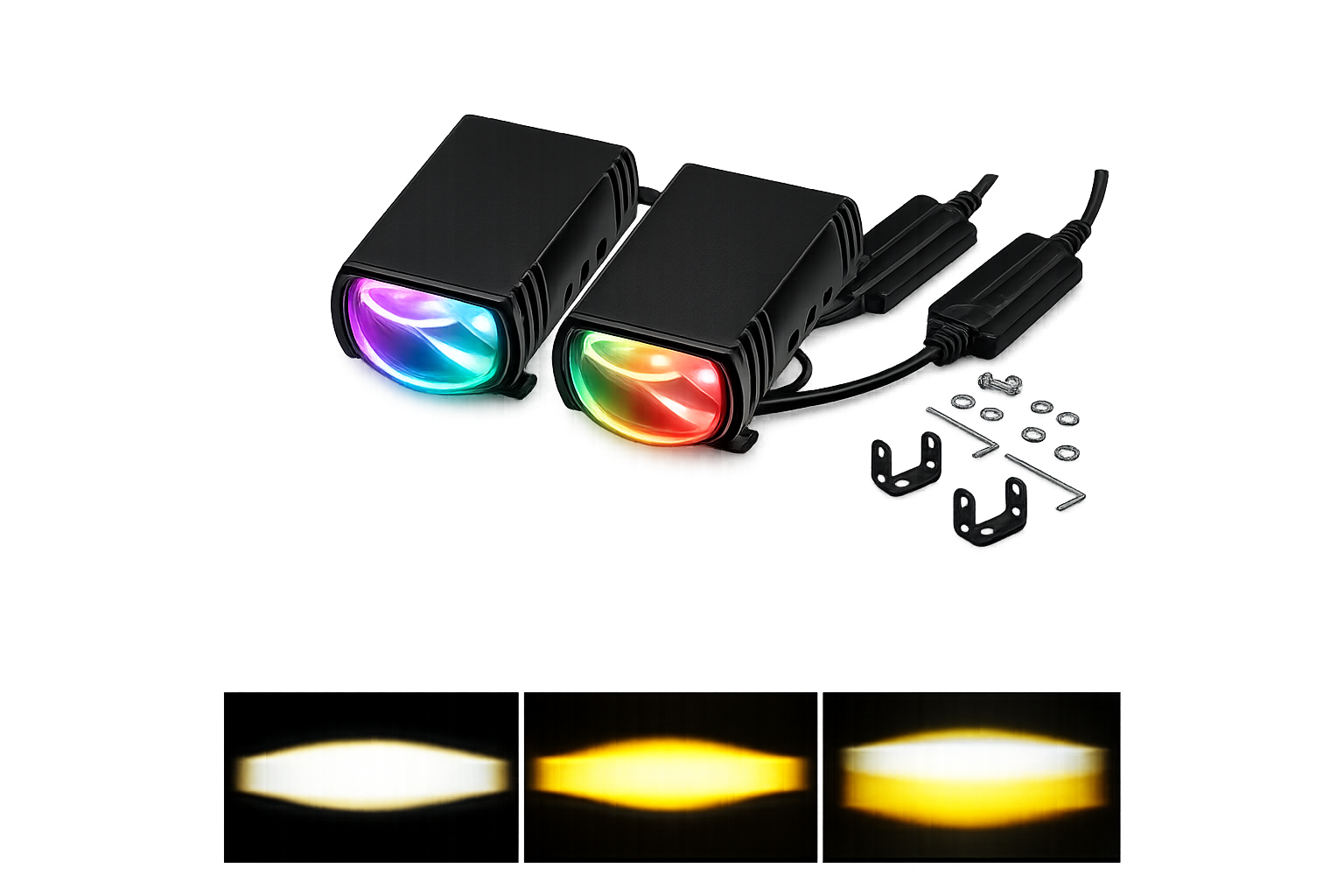 Riglow™ Powered by AES Mini RGB Dual-Color Grille Projector LED Lights – White/Yellow + RGB (Pair)