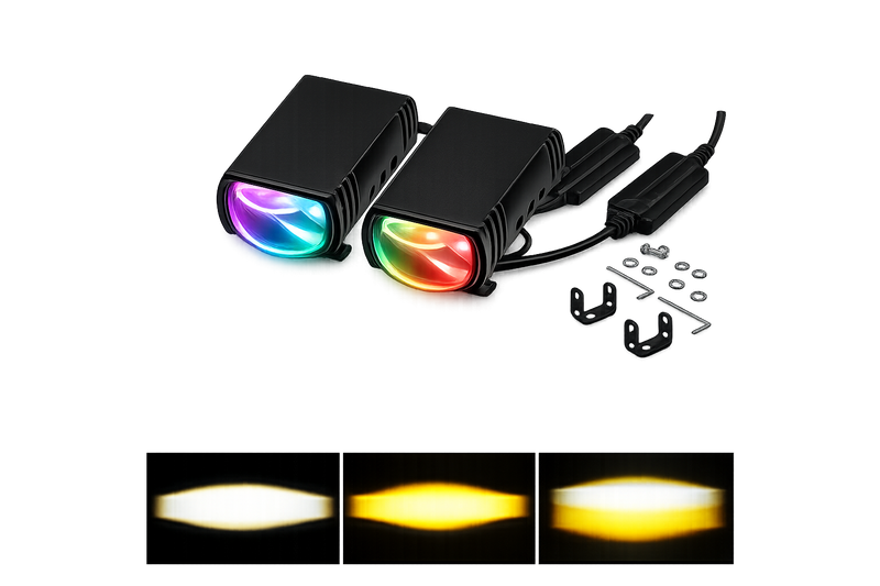 Riglow™ Powered by AES Mini RGB Dual-Color Grille Projector LED Lights – White/Yellow + RGB (Pair)-1
