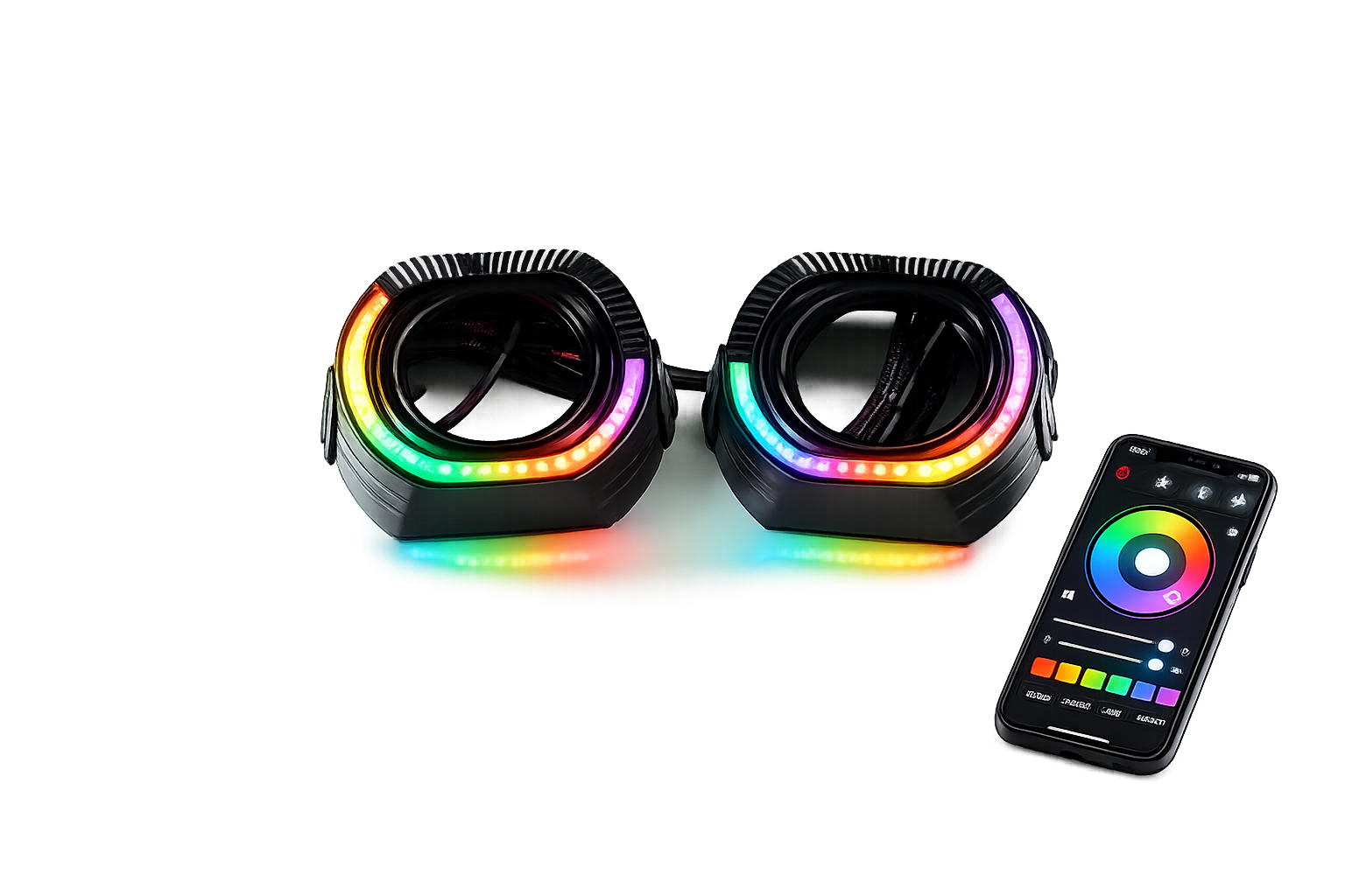 Riglow™ RGB Chasing U-Shape Projector Shroud with Halo Rings – 2.5" / 3.0" (Pair)