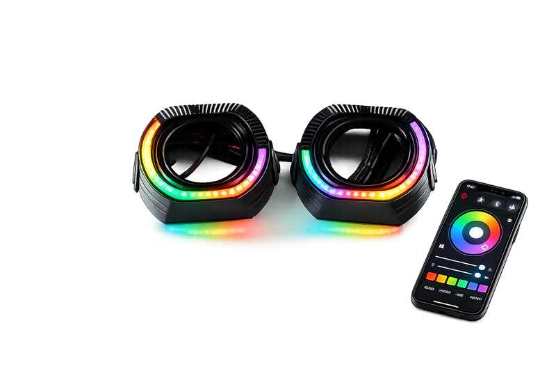Riglow™ RGB Chasing U-Shape Projector Shroud with Halo Rings – 2.5" / 3.0" (Pair)-1