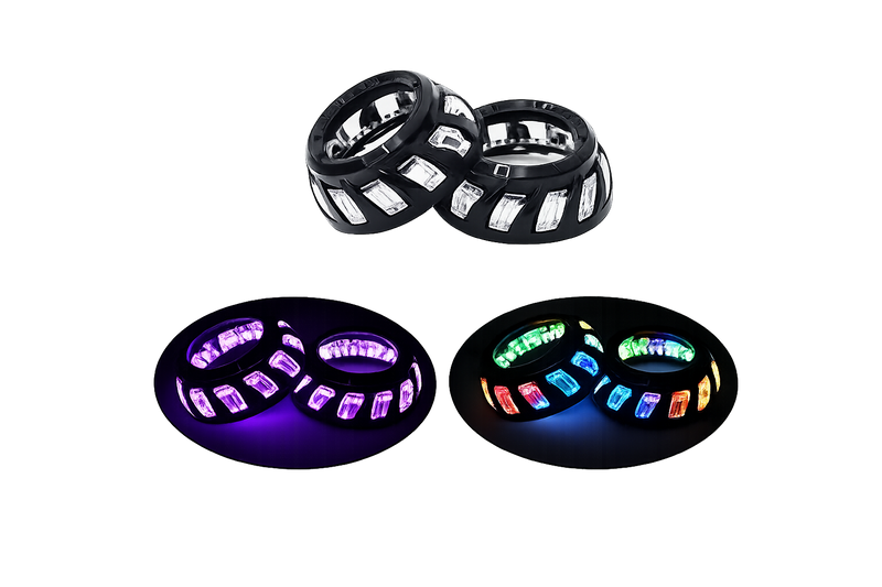 Riglow™ Crystal Cut RGB Projector Shrouds – Gem-Style Chasing LED Halo with DRL and Switchback
