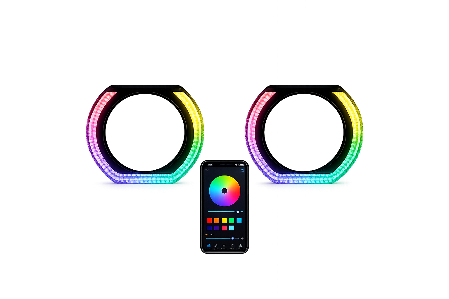 Riglow™ Powered by AES M9-U 5D Crystal RGB U-Shape Angel Eyes Shroud – Bluetooth App Controlled with Welcome Function & Switchback-1