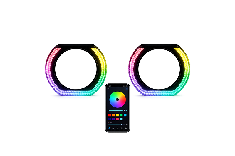Riglow™ Powered by AES M9-U 5D Crystal RGB U-Shape Angel Eyes Shroud – Bluetooth App Controlled with Welcome Function & Switchback-1