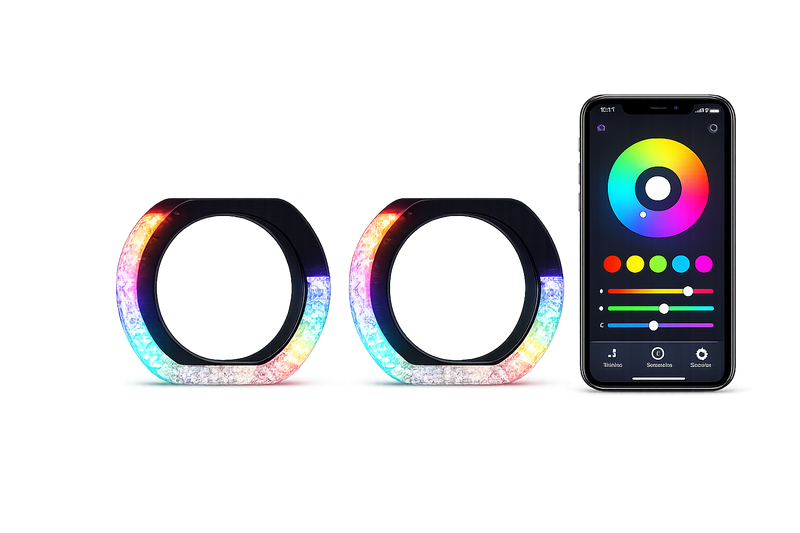 Riglow™ Powered by AES M9-L 5D RGB Crystal L-Shape Angel Eye Halo Rings – Bluetooth App Controlled with Welcome Function & Switchback-1
