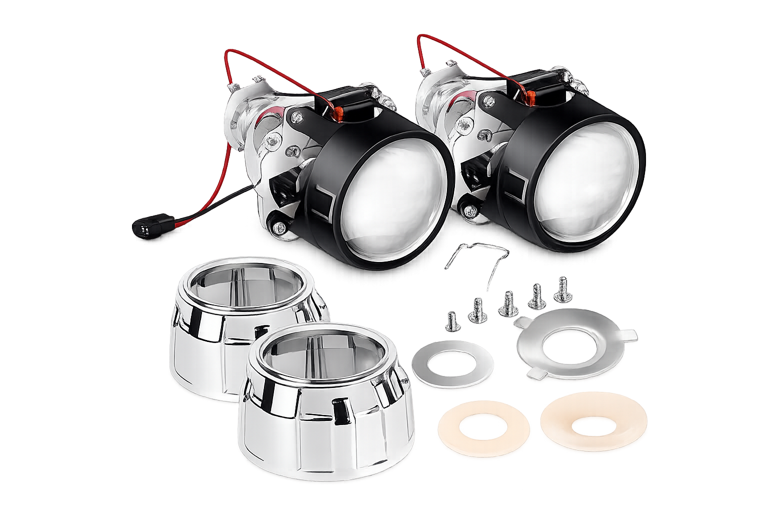 Riglow™ Universal 2.5" LED Bi-Xenon Projector Kit with Premium Shroud