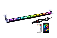 RGB LED strip light with remote controls on a white background