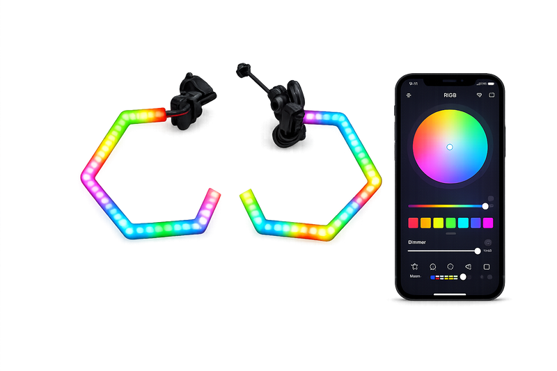 Riglow™ RGB Chasing Half Hex Halo Rings – 80mm Milky White Diffused Cover (Pair)-1