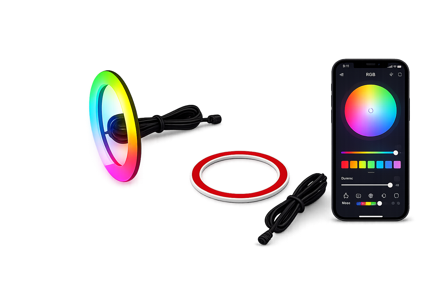 Riglow™ RGB Chasing LED Halo Rings (60mm–100mm)-3