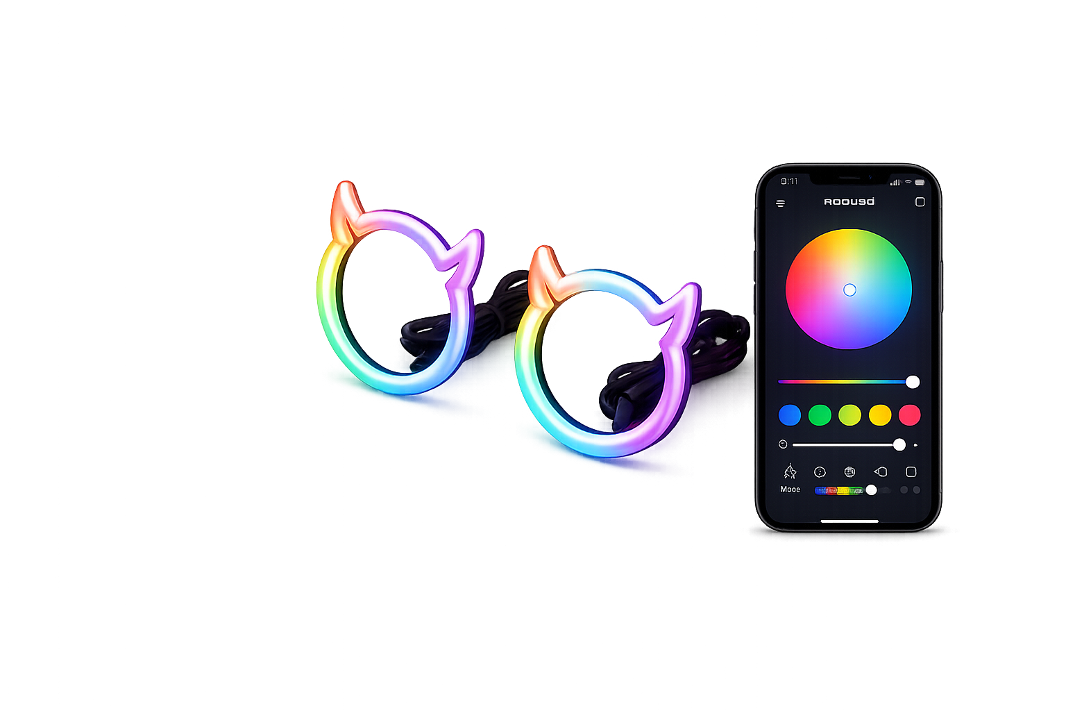 Riglow™ RGB Demon/Elf Horn Halo Rings – 80mm Milky White Diffused Cover (Pair)