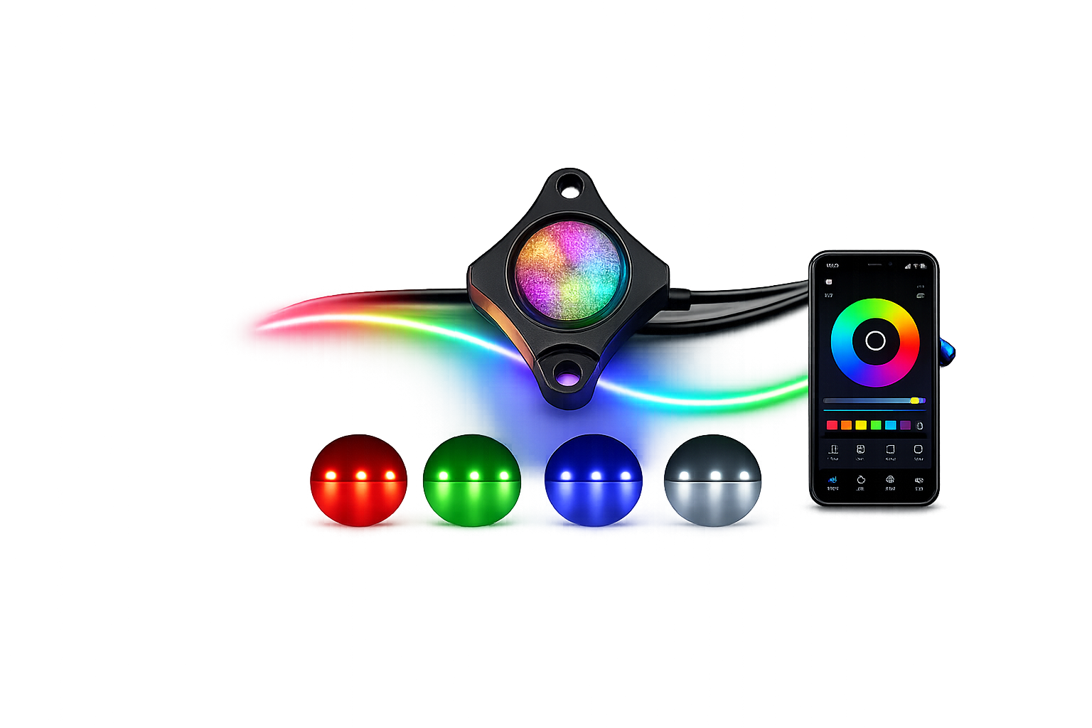Riglow™ RGB Addressable LED Rock Lights – App Controlled Multi-Color Underbody Pods (Set of 4)