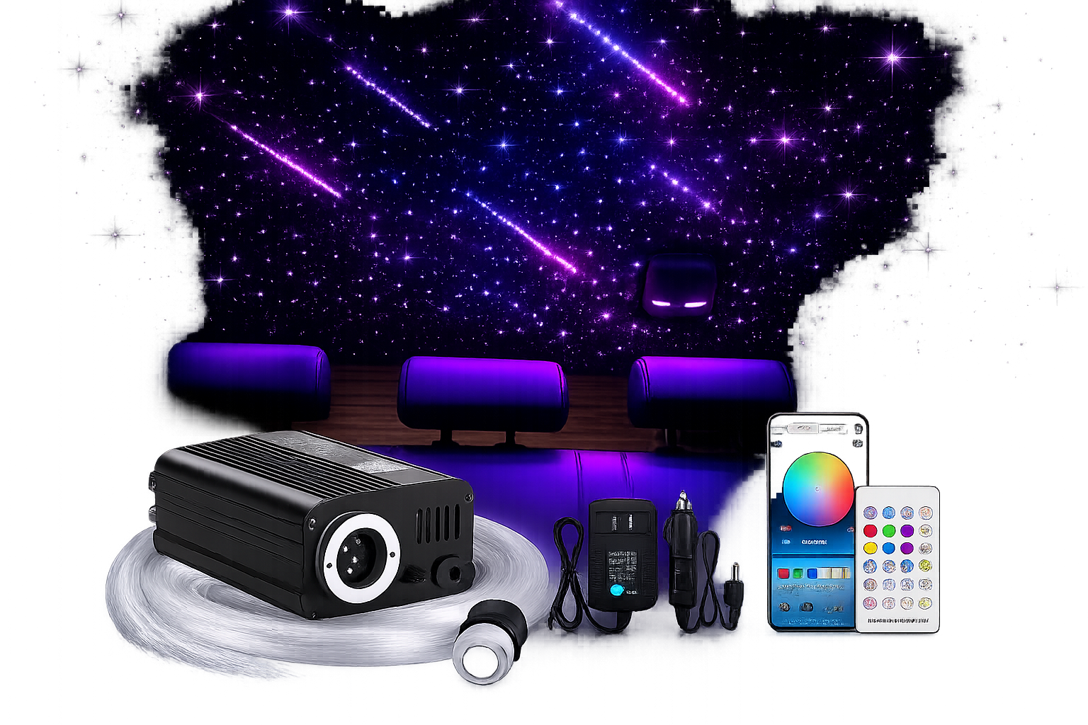 Riglow™ Dual-Color LED Starry Sky Roof Light – RGBW Fiber Optic | Shooting Star | App & Remote Control | 495P