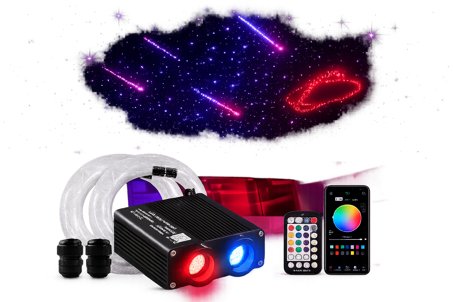 Riglow™ Dual-Color LED Starry Sky Roof Light – RGBW Fiber Optic | App & Remote Control | 750P