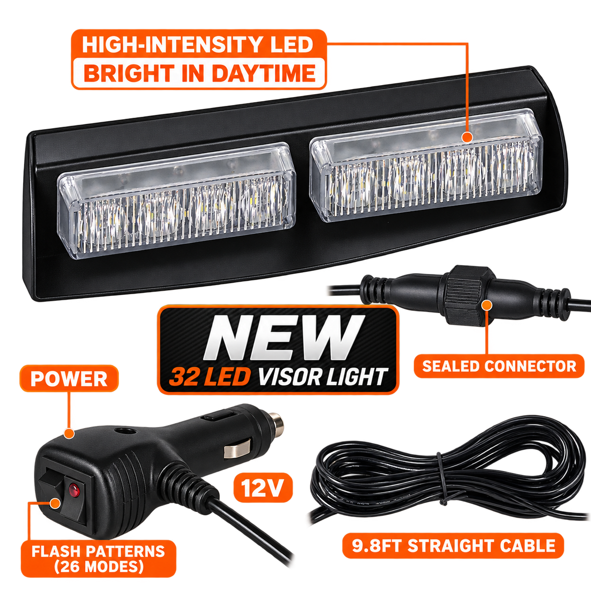 Riglow™ Visor Strobe Light Bar – Dual Color (Amber/White)-4
