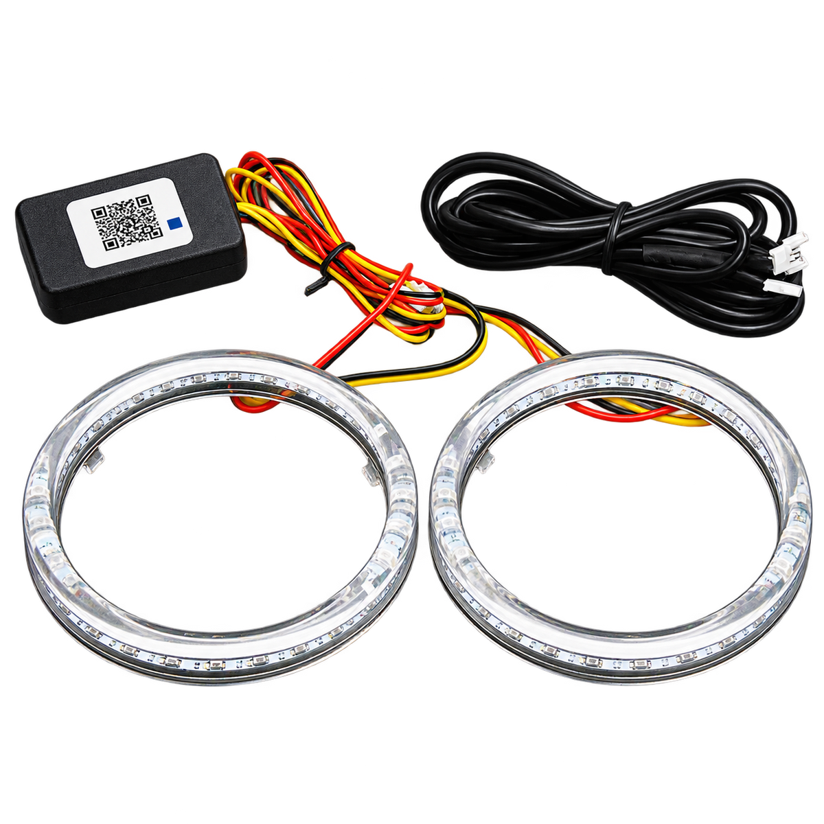 Riglow RGB LED halo-ring pair with controller, wiring and extension cables