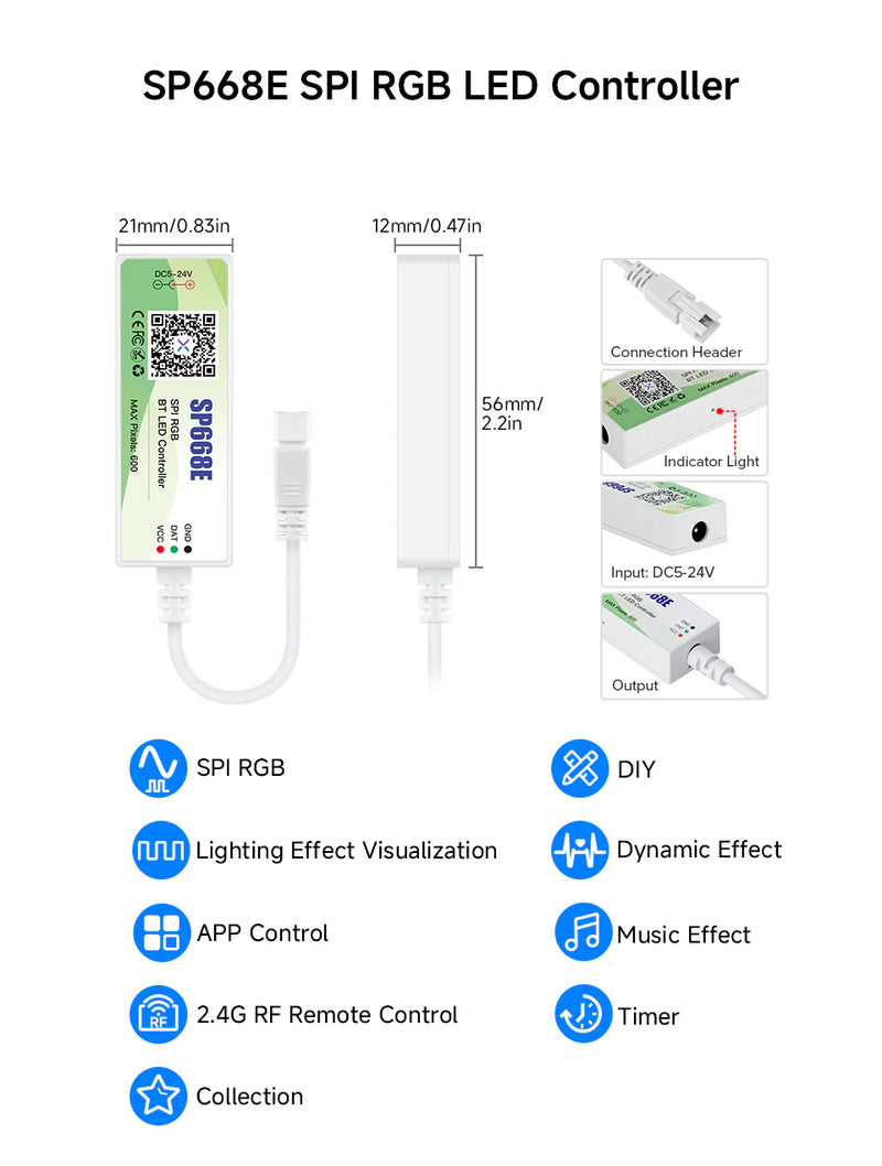 Riglow™ SP668E Bluetooth SPI LED Controller – 2 Output / 4 Output-5