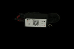 A black electronic module labeled 'MPU Controller' with attached black wires and a white label featuring a QR code and red LED indicators, placed on a light beige surface.