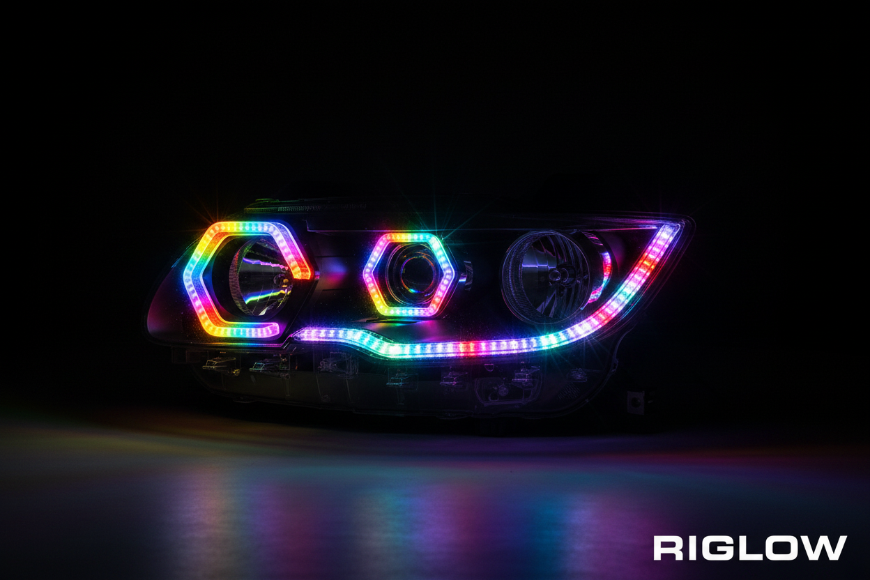 Riglow™ Powered by AES M13 5D Crystal RGB Angel Eyes Shroud – Bluetooth App Controlled with Welcome Function-3