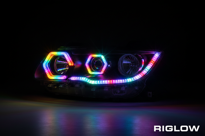 Riglow™ Powered by AES M13 5D Crystal RGB Angel Eyes Shroud – Bluetooth App Controlled with Welcome Function-3